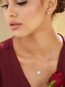 PALMONAS Silver-Toned & White Sterling Silver Silver-Plated Necklace