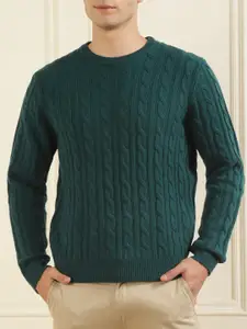 HACKETT LONDON Round Neck Cable Knit Self Design Wool Pullover