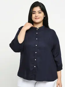 Style Quotient Women Navy Blue Plus Size Smart Formal Shirt