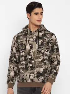 Red Chief Men Olive Green Printed Cotton Hooded Sweatshirt