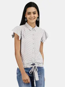 V-Mart Grey Print Chiffon Shirt Style Top