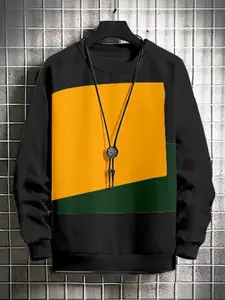 GESPO Men Black Fleece Colourblocked Sweatshirt