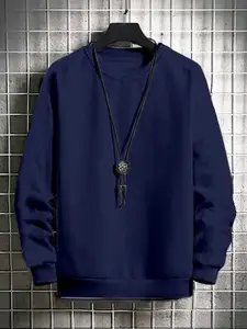 GESPO Men Navy Blue Fleece Sweatshirt