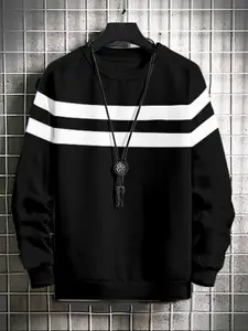 GESPO Men Black Fleece Striped Sweatshirt