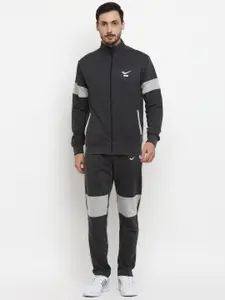 Yuuki Men Grey Colourblocked Cotton Tracksuits