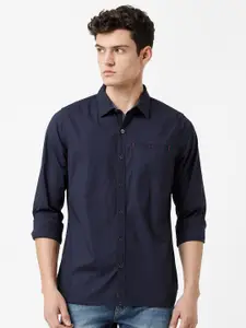WROGN Men Navy Blue Slim Fit Pure Cotton Casual Shirt