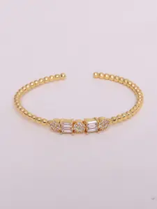 Ikram Women Gold-Toned & White Brass Cubic Zirconia Gold-Plated Cuff Bracelet