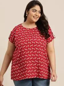 Sztori Plus Size Printed Extended Sleeves Top
