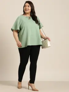 Sztori Plus Size Tie-Up Neck Flared Sleeves Top