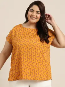 Sztori Plus Size Printed Roll-Up Sleeves Top