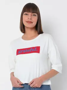 Vero Moda Women White Typography Printed Cotton T-shirt