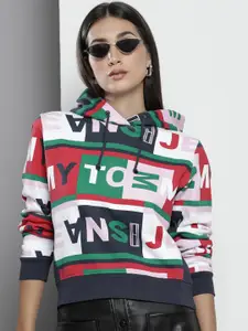Tommy Hilfiger Women Multicoloured Brand Logo Printed Hooded Organic Cotton Sweatshirt