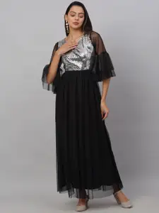 NEUDIS Women Black Embellished Net Maxi Dress
