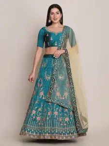 Atsevam Sea Green Embroidered Semi-Stitched Lehenga & Unstitched Blouse With Dupatta