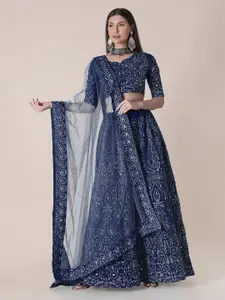 Atsevam Women Blue Embroidered  Semi-Stitched Lehenga & Unstitched Blouse With Dupatta
