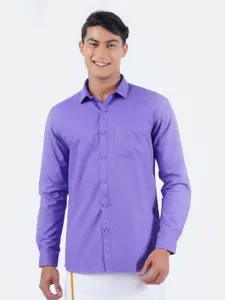 Ramraj Men Purple Solid Pure Cotton Casual Shirt