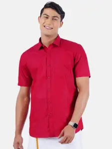 Ramraj Men Red Solid Pure Cotton Casual Shirt