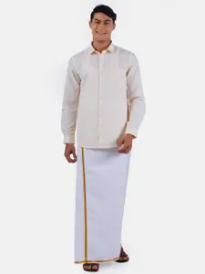 Ramraj Plus Size Men Cream-Coloured Solid Pure Cotton Casual Shirt