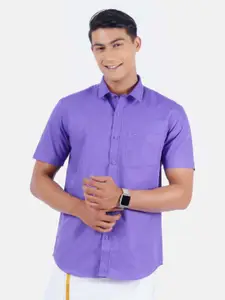 Ramraj Men Purple Solid Pure Cotton Casual Shirt