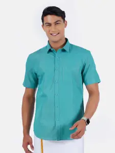 Ramraj Men Green Solid Pure Cotton Casual Shirt