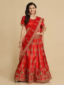 Atsevam Women Red & Gold-Toned Embroidered  Semi-Stitched Lehenga & Unstitched Blouse With