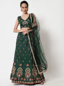 Atsevam Green Embroidered Thread Work Tie and Dye Semi-Stitched Lehenga & Unstitched Blouse With Dupatta