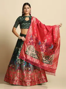 Atsevam Green & Red Tie and Dye Semi-Stitched Lehenga & Unstitched Blouse With Dupatta