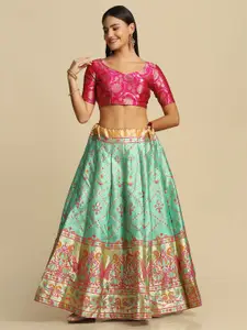 Atsevam Green & Pink Tie and Dye Semi-Stitched Lehenga & Unstitched Blouse With Dupatta