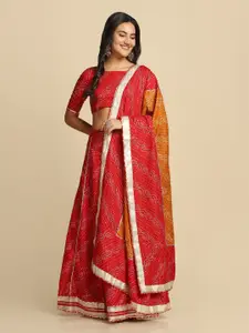 Atsevam Red & Gold Printed  Semi-Stitched Lehenga & Unstitched Blouse With Dupatta