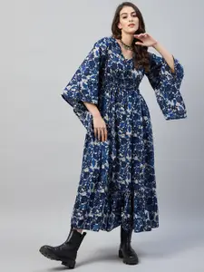 Aaheli Navy Blue Floral Ethnic Empire Maxi Dress