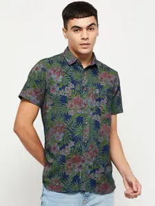 max Men Blue & Green Tropical Printed Pure Cotton Casual Shirt