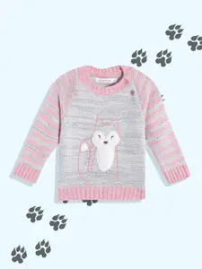 Wingsfield Girls Pink & Grey Graphic Printed Pullover
