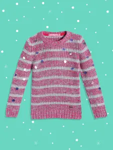 Wingsfield Girls Pink & Grey Striped Acrylic Pullover