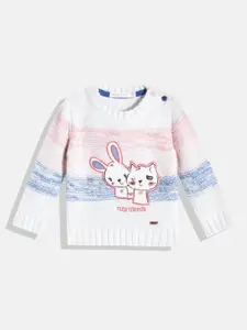 Wingsfield Girls Cream-Coloured & Blue Printed Pullover with Applique Detail