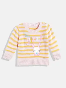 Wingsfield Girls Pink & Yellow Striped Pullover with Applique Detail