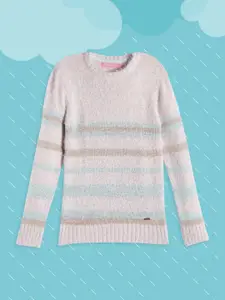 Wingsfield Girls Off White & Green Striped Pullover
