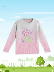 Wingsfield Girls Pink & Grey Floral Pullover with Applique Detail