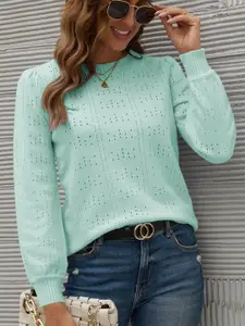 StyleCast Women Green Pullover with Embroidered Detail