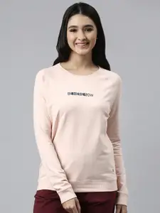 Enamor Women Crew Neck Long Sleeves Stretch Cotton Basic Sweatshirt E079