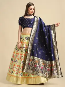 Atsevam Green & Navy Blue Tie and Dye Semi-Stitched Lehenga & Unstitched Blouse With Dupatta