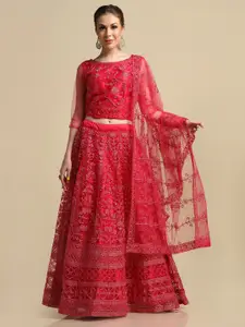 Atsevam Pink Embroidered Thread Work Tie and Dye Semi-Stitched Lehenga & Unstitched Blouse With Dupatta