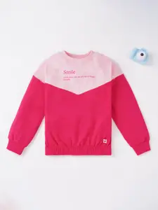 Ed-a-Mamma Girls Pink Colourblocked Sweatshirt