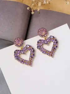 Yellow Chimes Sparkling Purple Color Crystal Studded Heart Drop Earring