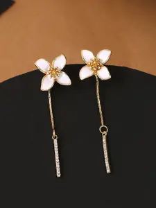 Yellow Chimes Gold-Toned White Color Floral Stud Back Chain Drop Dangler Earrings