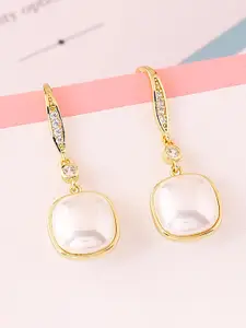 Yellow Chimes Gold-Toned Elegant Geometric Design Pearl Drop Earrings