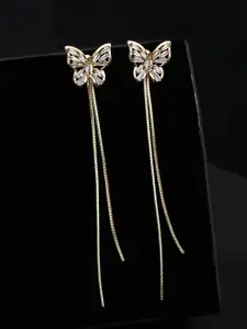 Yellow Chimes Gold Tone Butterfly Stud Long Tassel Chain Drop Dangle Earrings