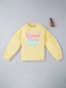 Ed-a-Mamma Girls Yellow Printed Sweatshirt