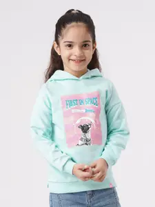 Ed-a-Mamma Girls Blue Printed Hooded Sweatshirt