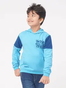 Ed-a-Mamma Boys Blue Printed Hooded Sweatshirt