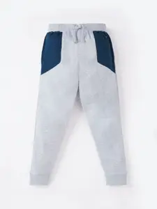 Ed-a-Mamma Boys Grey & Blue Solid Pure Cotton Track Pants